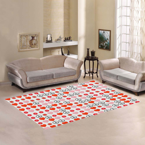 peace and love red Area Rug7'x5'