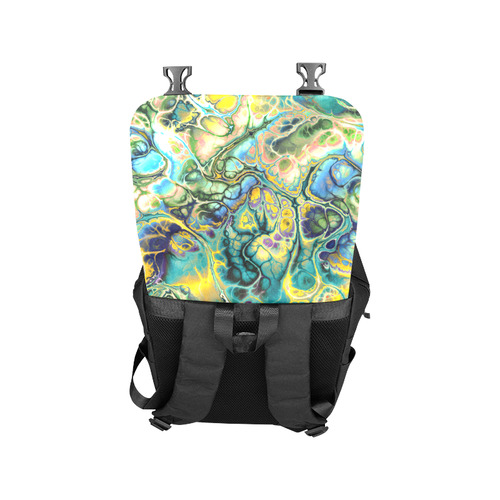 Flower Power Fractal Batik Teal Yellow Blue Salmon Casual Shoulders Backpack (Model 1623)