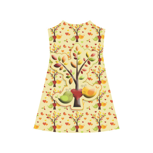Autumn BIG LOVE Pattern TREEs, BIRDs and HEARTS Alcestis Slip Dress (Model D05)