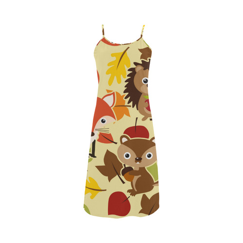 Autumn Leaves Pattern + HEDGEHOG FOX SQUIRREL Alcestis Slip Dress (Model D05)