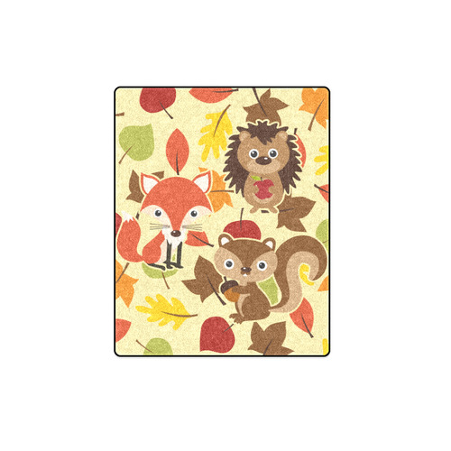 Autumn Leaves Pattern + HEDGEHOG FOX SQUIRREL Blanket 40"x50"