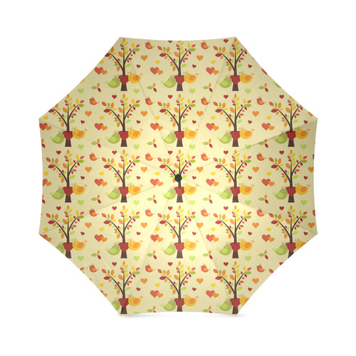 Autumn LOVE Pattern with TREEs, BIRDs and HEARTS Foldable Umbrella (Model U01)
