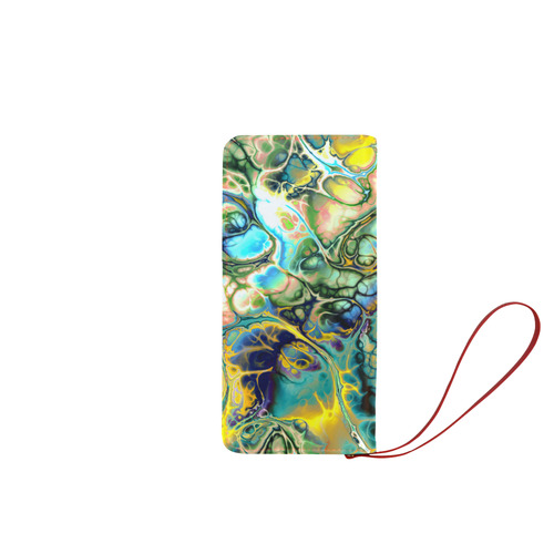 Flower Power Fractal Batik Teal Yellow Blue Salmon Women's Clutch Wallet (Model 1637)