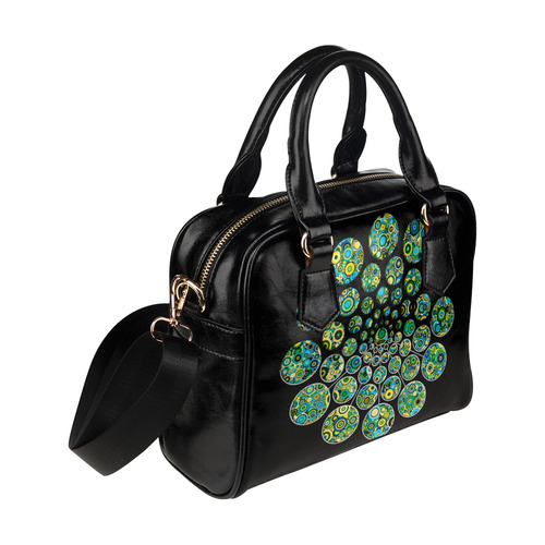 Flower Power CIRCLE Dots in Dots cyan yellow black Shoulder Handbag (Model 1634)