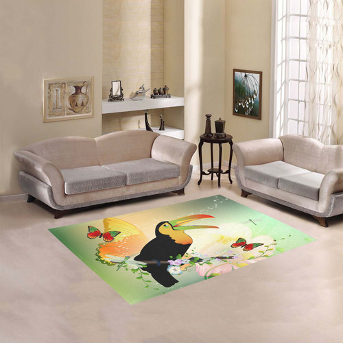 Funny toucan with flowers Area Rug 5'3''x4'