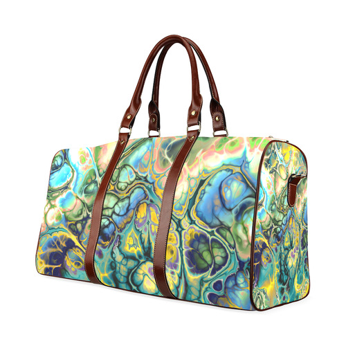 Flower Power Fractal Batik Teal Yellow Blue Salmon Waterproof Travel Bag/Large (Model 1639)