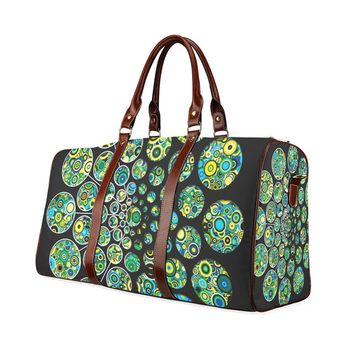 Flower Power CIRCLE Dots in Dots cyan yellow black Waterproof Travel Bag/Large (Model 1639)