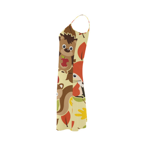 Autumn Leaves Pattern + HEDGEHOG FOX SQUIRREL Alcestis Slip Dress (Model D05)