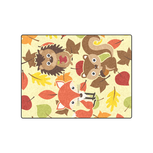 Autumn Leaves Pattern + HEDGEHOG FOX SQUIRREL Blanket 50"x60"