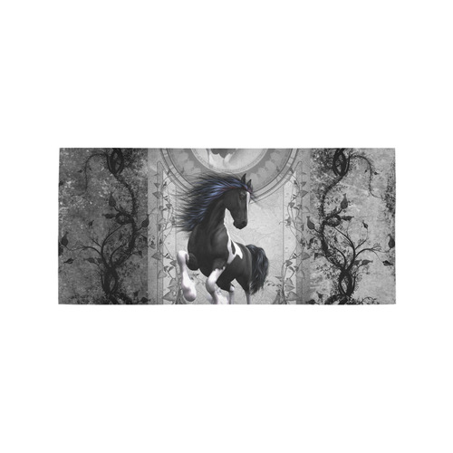 Awesome horse in black and white with flowers Area Rug 7'x3'3''
