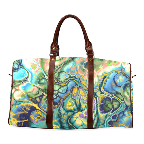 Flower Power Fractal Batik Teal Yellow Blue Salmon Waterproof Travel Bag/Large (Model 1639)