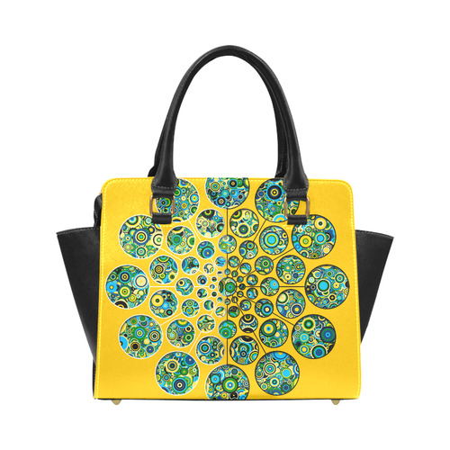 Flower Power CIRCLE Dots in Dots cyan yellow black Classic Shoulder Handbag (Model 1653)