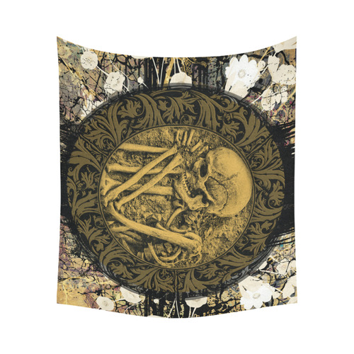 The skeleton in a round button with flowers Cotton Linen Wall Tapestry 60"x 51"