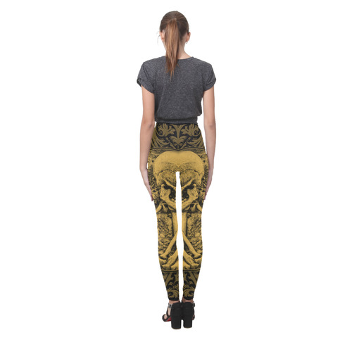 The skeleton in a round button with flowers Cassandra Women's Leggings (Model L01)