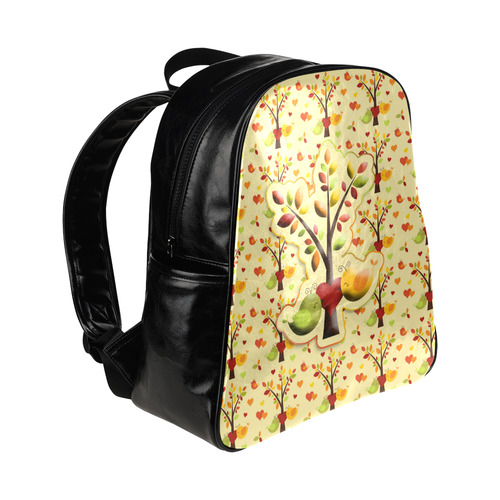 Autumn BIG LOVE Pattern TREEs, BIRDs and HEARTS Multi-Pockets Backpack (Model 1636)