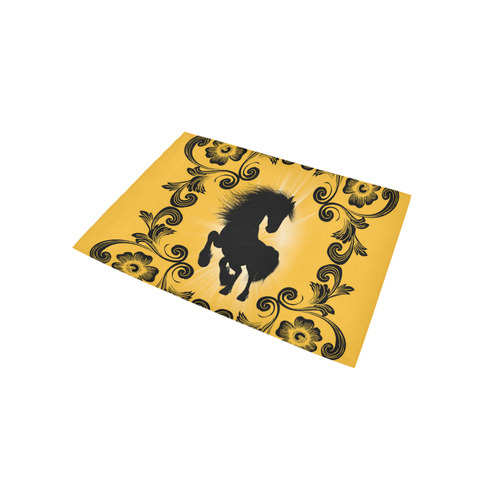 Black horse silhouette on yellow background Area Rug 5'x3'3''