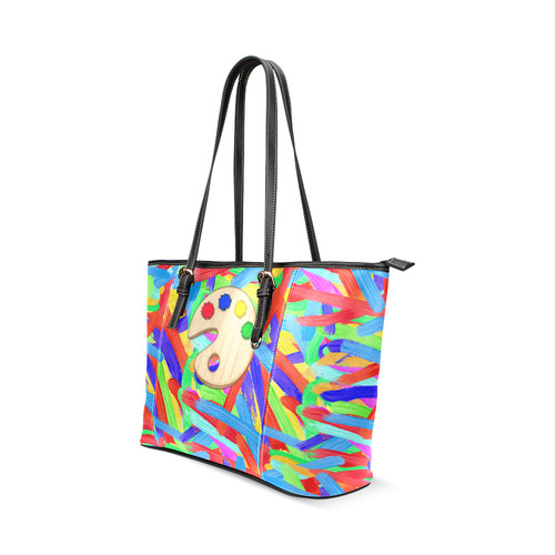 Colorful Finger Painting With Artists Palette Leather Tote Bag/Small (Model 1640)