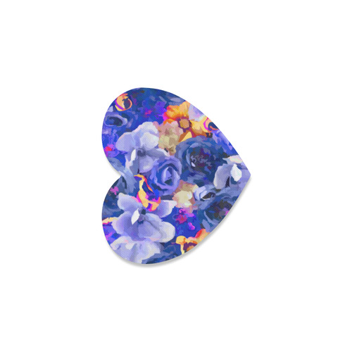 Indigo Gold Watercolor Flowers Heart Coaster