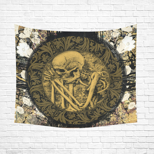 The skeleton in a round button with flowers Cotton Linen Wall Tapestry 60"x 51"