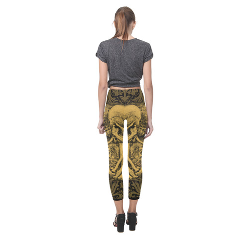 The skeleton in a round button with flowers Capri Legging (Model L02)