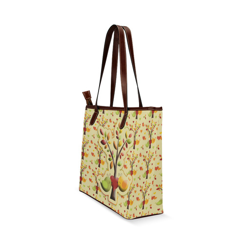 Autumn BIG LOVE Pattern TREEs, BIRDs and HEARTS Shoulder Tote Bag (Model 1646)