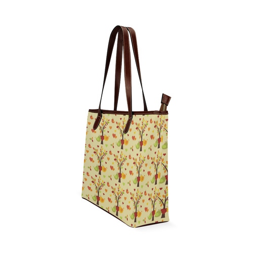 Autumn LOVE Pattern with TREEs, BIRDs and HEARTS Shoulder Tote Bag (Model 1646)