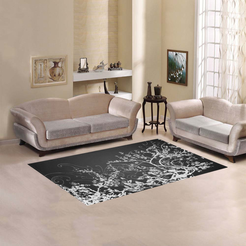 Flowers in black and white Area Rug 5'x3'3''