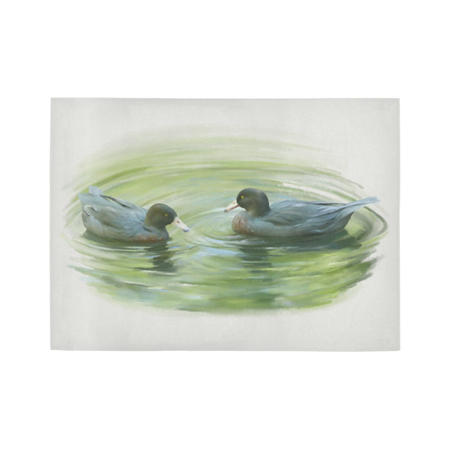 Blue Ducks in Pond, watercolors Area Rug7'x5'