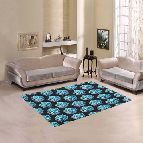 Green Blue Hydrangea Pattern Area Rug 5'3''x4'