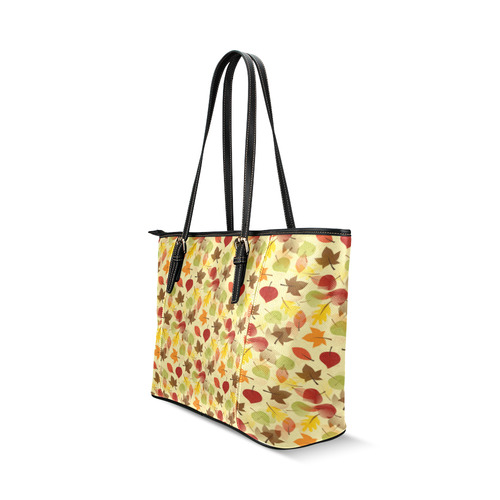 Autumn flat LEAVES Pattern Leather Tote Bag/Small (Model 1640)