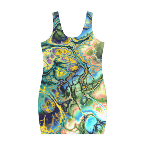 Flower Power Fractal Batik Teal Yellow Blue Salmon Medea Vest Dress (Model D06)