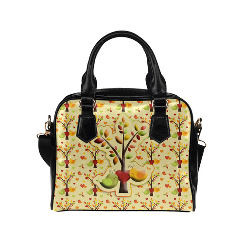 Autumn BIG LOVE Pattern TREEs, BIRDs and HEARTS Shoulder Handbag (Model 1634)