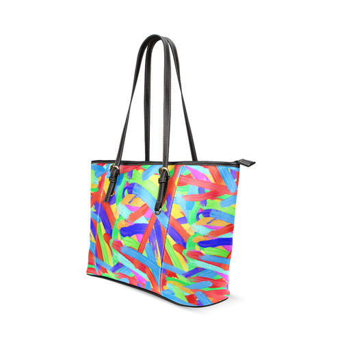 Colorful Finger Painting  with Artists Palette Leather Tote Bag/Small (Model 1640)