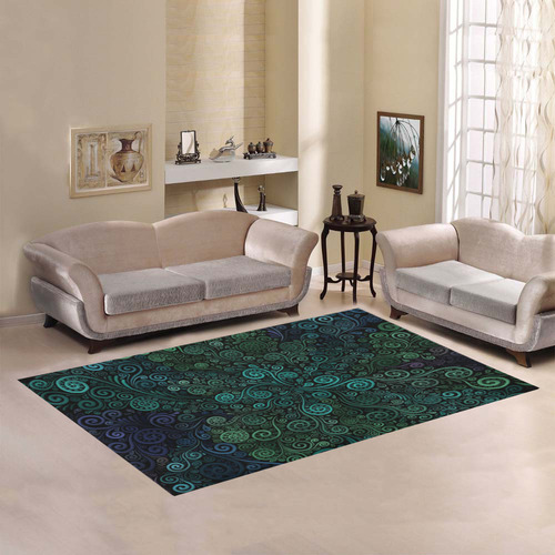 Turquoise 3D Rose Area Rug7'x5'