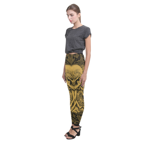 The skeleton in a round button with flowers Cassandra Women's Leggings (Model L01)