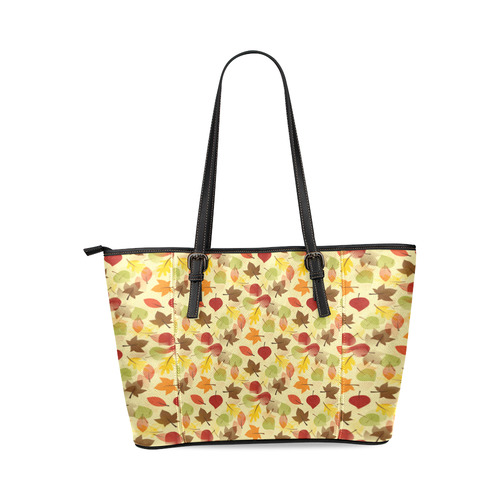 Autumn flat LEAVES Pattern Leather Tote Bag/Small (Model 1640)