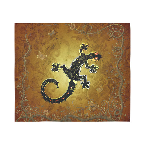 Gecko in gold and black Cotton Linen Wall Tapestry 60"x 51"