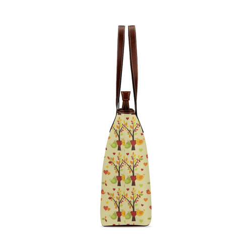 Autumn LOVE Pattern with TREEs, BIRDs and HEARTS Shoulder Tote Bag (Model 1646)