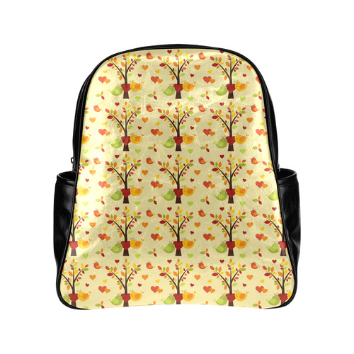 Autumn LOVE Pattern with TREEs, BIRDs and HEARTS Multi-Pockets Backpack (Model 1636)