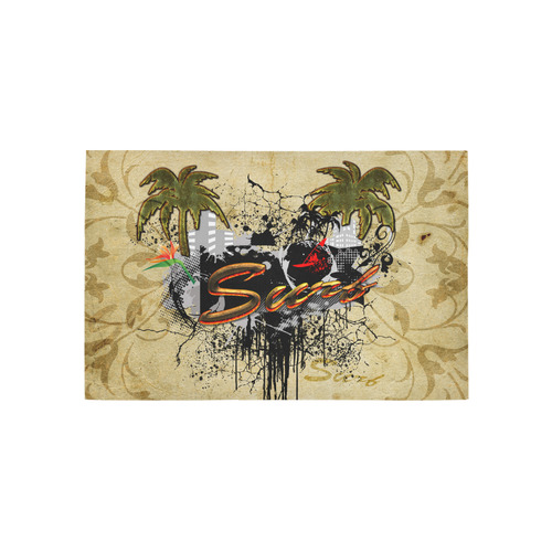 Surfing, surfdesign with surfboard and palm Area Rug 5'x3'3''