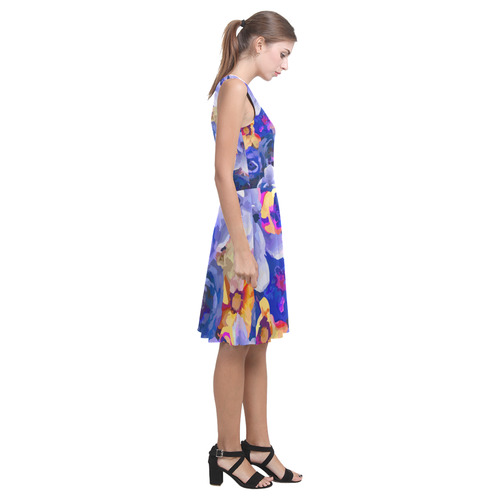 Indigo Gold Watercolor Flowers Atalanta Casual Sundress(Model D04)