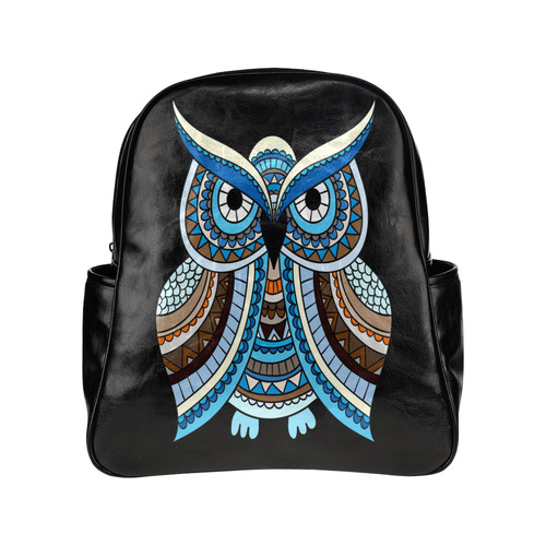 Cute Blue Owl Portrait Multi-Pockets Backpack (Model 1636)