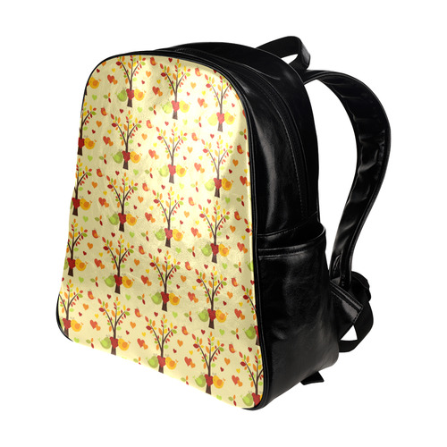 Autumn LOVE Pattern with TREEs, BIRDs and HEARTS Multi-Pockets Backpack (Model 1636)