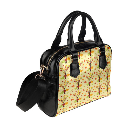 Autumn LOVE Pattern with TREEs, BIRDs and HEARTS Shoulder Handbag (Model 1634)