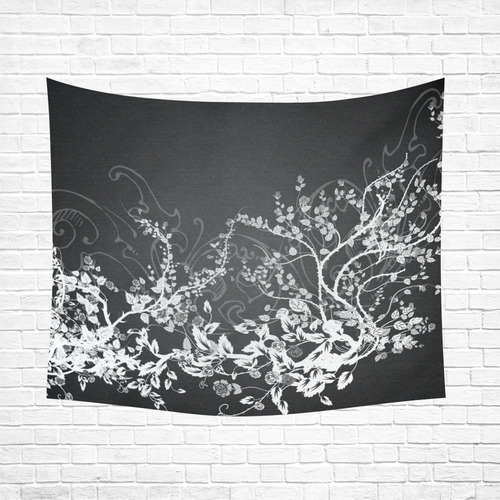 Flowers in black and white Cotton Linen Wall Tapestry 60"x 51"