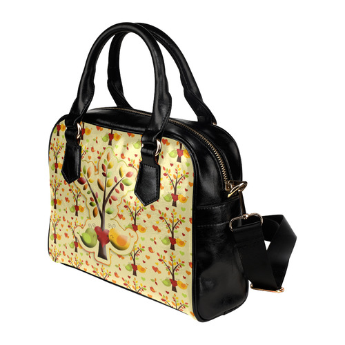 Autumn BIG LOVE Pattern TREEs, BIRDs and HEARTS Shoulder Handbag (Model 1634)