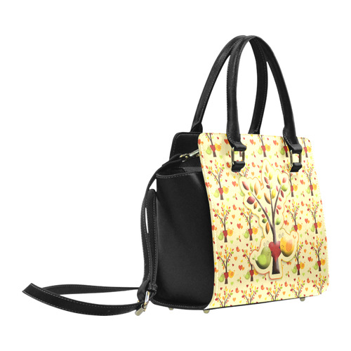 Autumn BIG LOVE Pattern TREEs, BIRDs and HEARTS Classic Shoulder Handbag (Model 1653)