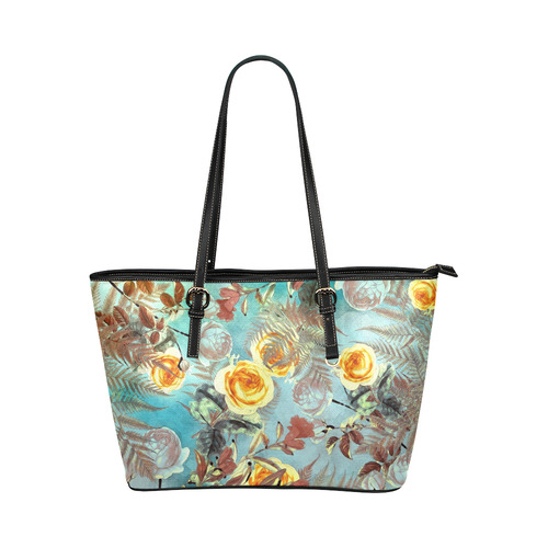 flowers 3 Leather Tote Bag/Large (Model 1651)