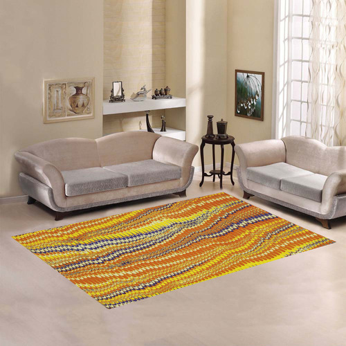 Electrified Ripples Yellow Orange Area Rug7'x5'