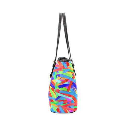 Colorful Finger Painting With Artists Palette Leather Tote Bag/Small (Model 1640)